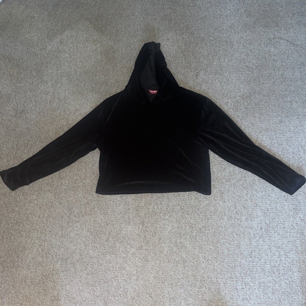 Roma Concept Women Cropped Hoodie Size 3X Black Velvet Puffy Sleeves